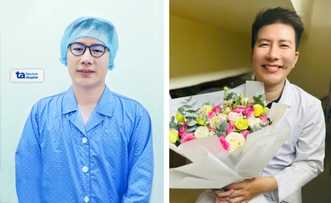 Anh Đạt trước (phải) và sau khi mổ cận (trái). Ảnh: Bệnh viện Đa khoa Tâm Anh