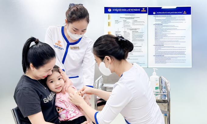Trẻ em thuộc nhóm nguy cơ cao trở nặng khi mắc sốt xuất huyết, tiêm phòng vaccine tại Hệ thống Tiêm chủng VNVC. Ảnh: Mộc Miên