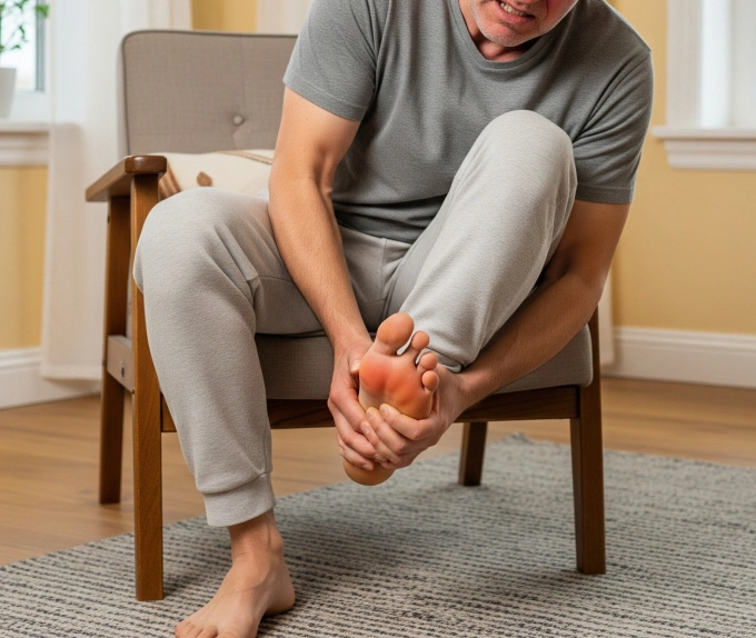 Cơn gout bùng phát có thể gây đau dữ dội, sưng, cứng khớp. Ảnh minh họa tạo bởi AI