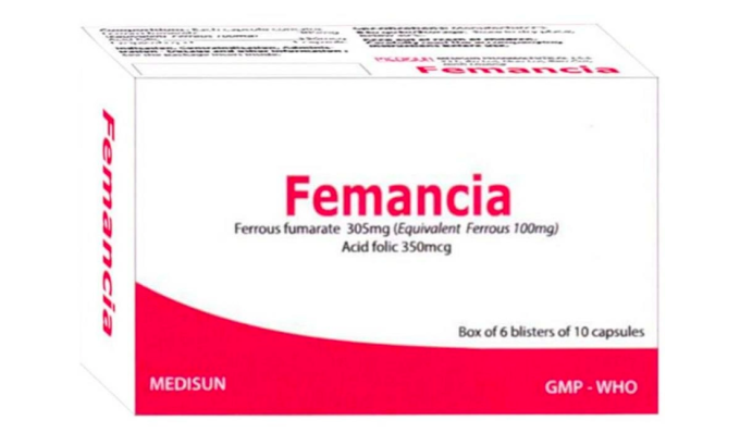 Nhãn thuốc Femancia.Ảnh chụp màn hình