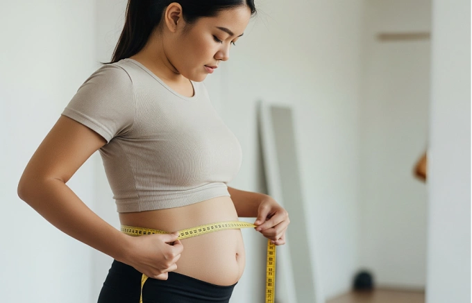 Người có cân nặng bình thường cũng có thể bị béo bụng. Ảnh được tạo bởi AI