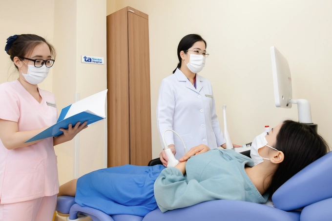 Bác sĩ Vân Anh siêu âm cho một người bệnh. Ảnh minh họa: Bệnh viện Đa khoa Tâm Anh - Quận 8