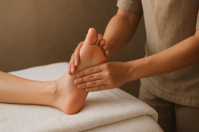 Massage thúc đẩy lưu lượng máu hiệu quả, giảm triệu chứng suy giãn tĩnh mạch. Ảnh tạo bởi AI
