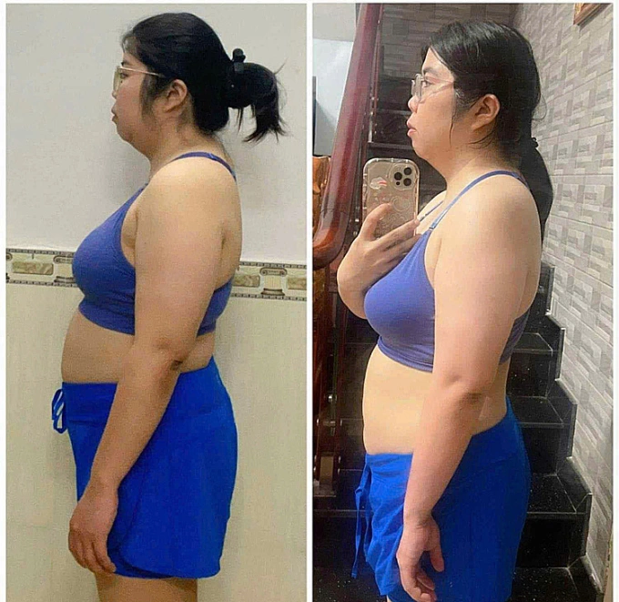 Thể hình trước khi giảm (bên trái) và trong quá trình thay đổi lối sống đã giảm cân (bên phải) với vòng bụng thon gọn hơn. Ảnh: Nhân vật cung cấp
