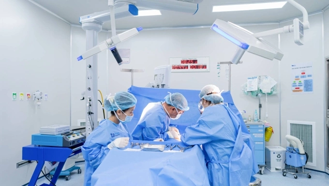 Bác sĩ Trọng (giữa) phẫu thuật cho bệnh nhi. Ảnh: Đình Lâm