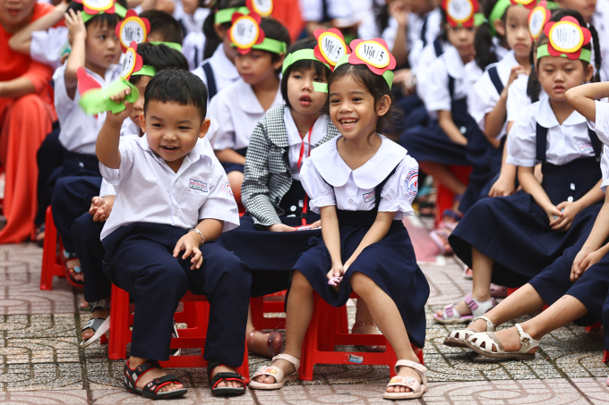Học sinh trường tiểu học Đinh Tiên Hoàng, TP Thủ Đức, khai giảng hồi tháng 9/2023. Ảnh: Quỳnh Trần