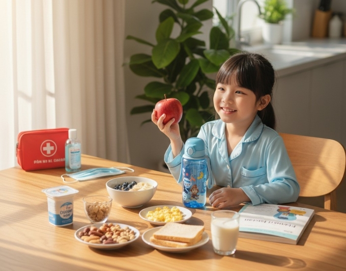 Bữa ăn đa dạng và cân bằng dinh dưỡng giúp trẻ phát triển và tăng tập trung. Ảnh minh họa: AI