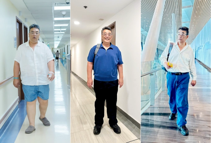 Từ trái sang, ông Min sau một ngày mổ, sau 10 tuần, sau 14 tuần. Ảnh: Bệnh viện và bệnh nhân cung cấp