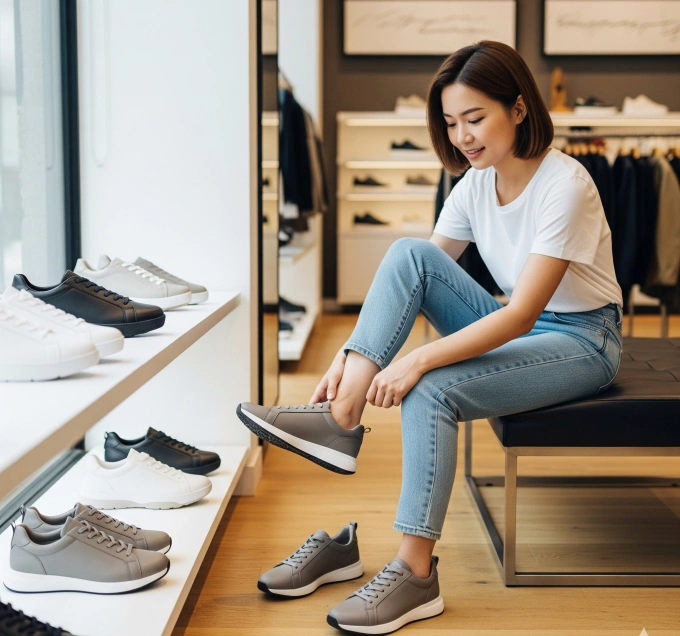 Nên đo chân và thử giày trực tiếp tại cửa hàng để chọn được đôi giày phù hợp. Ảnh minh họa tạo bởi AI