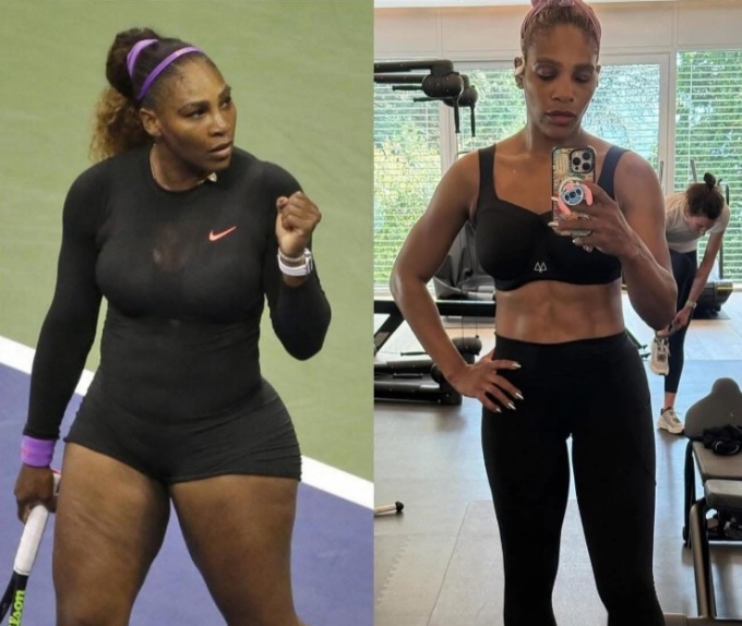 Serena Williams thời còn thi đấu (trái) và hiện tại (phải). Ảnh: Instagram
