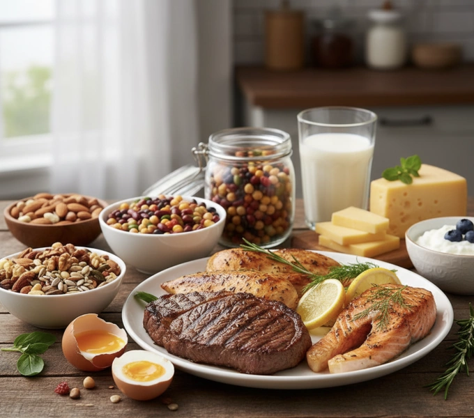 Người bệnh ung thư nên ăn thực phẩm giàu protein để cung cấp năng lượng cho cơ thể trong quá trình điều trị. Ảnh minh họa tạo bởi AI