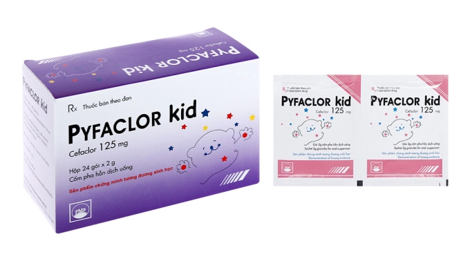 Hình ảnh sản phẩm thuốc Cốm pha hỗn dịch uống Pyfaclor Kid (Cefaclor 125mg). Ảnh chụp màn hình