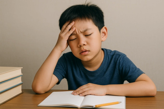 Bé thiếu tập trung khi học, mệt mỏi có thể do thiếu magie. Ảnh: AI