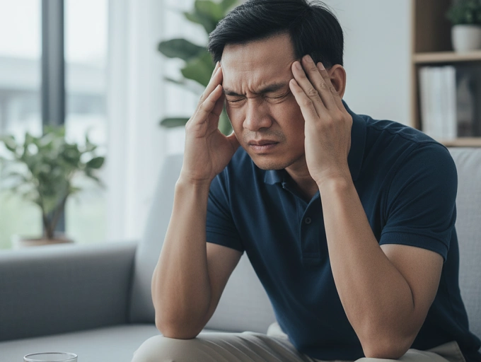 Chóng mặt, đau đầu là những dấu hiệu cảnh báo thiếu máu não. Ảnh được tạo bởi AI