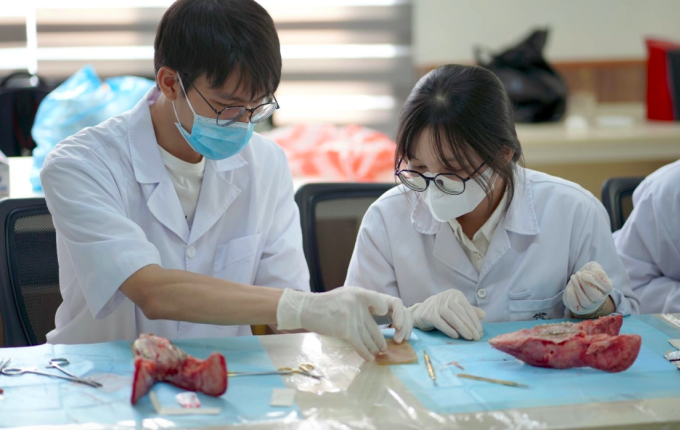 Sinh viên ngành Răng Hàm Mặt của trường Đại học Y Dược trong workshop về phẫu thuật trong miệng, giữa tháng 5. Ảnh:LCĐ Răng Hàm Mặt