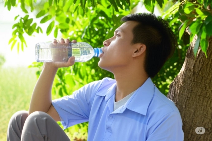 Uống nước cung cấp chất lỏng cho cơ thể giúp làm loãng chất nhầy. Ảnh: AI
