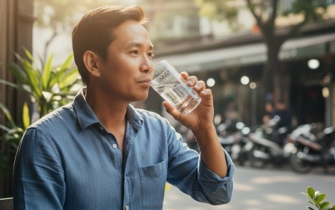 Lượng nước uống của mỗi người tùy thuộc sức khỏe tổng thể, lượng nước tiểu, phương pháp chạy thận. Ảnh tạo bởi AI
