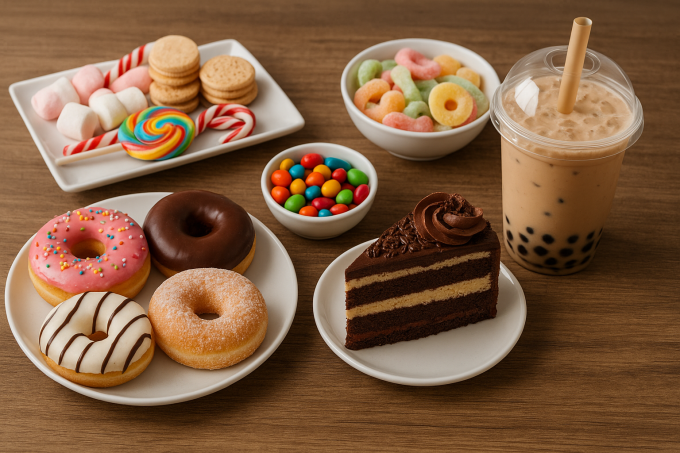 Ăn quá nhiều bánh kẹo ngọt, trà sữa làm ảnh hưởng đến trí nhớ. Ảnh được tạo bởi AI