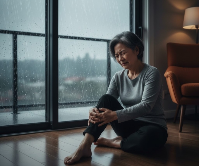 Thay đổi thời tiết kéo theo nhiệt độ, độ ẩm, áp suất thay đổi dễ dẫn đến đau khớp. Ảnh được tạo bởi AI