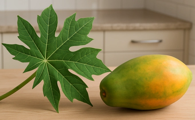 Lá, quả đu đủ đều có nhiều lợi ích với sức khỏe. Ảnh: AI
