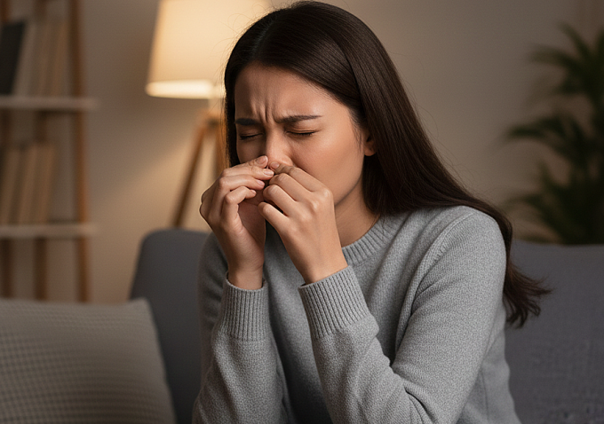 Triệu chứng viêm xoang do nấm Viêm xoang thường gây đau, nghẹt mũi. Ảnh được tạo bởi AI