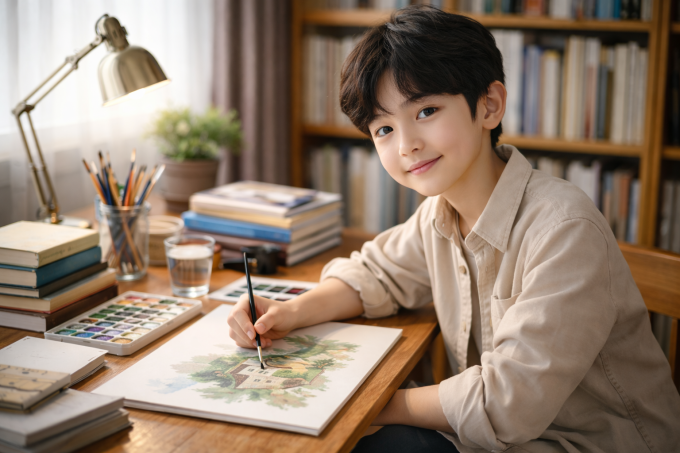 6 trò chơi trong nhà giúp trẻ tăng cường trí não Vẽ tranh giúp trẻ phát triển trí não. Ảnh tạo bởi AI