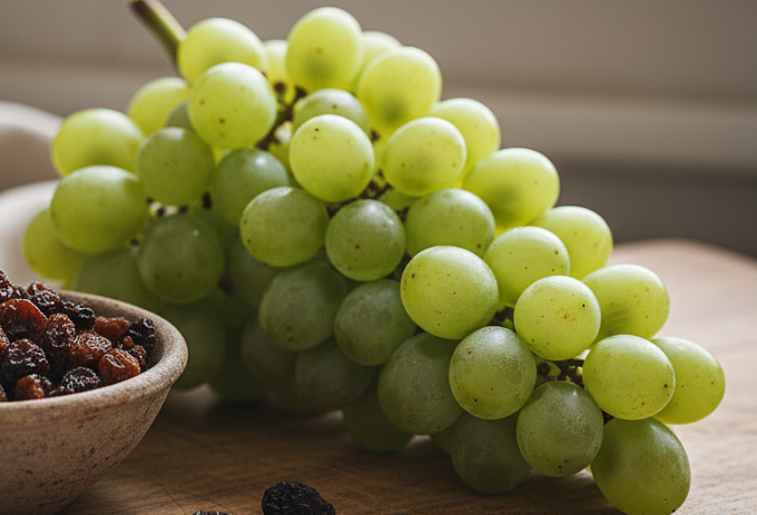 Ăn nho buổi tối có thể ngủ ngon Nho giàu chất xơ, chất chống oxy hóa, tốt cho giấc ngủ. Ảnh: AI