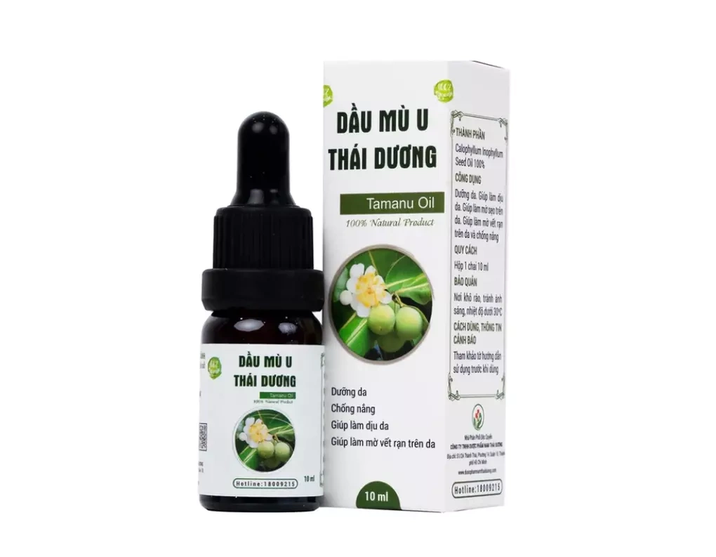 Sản phẩm dầu mù u Thái Dương trên trang giới thiệu sản phẩm của một nhà thuốc. Ảnh chụp màn hình