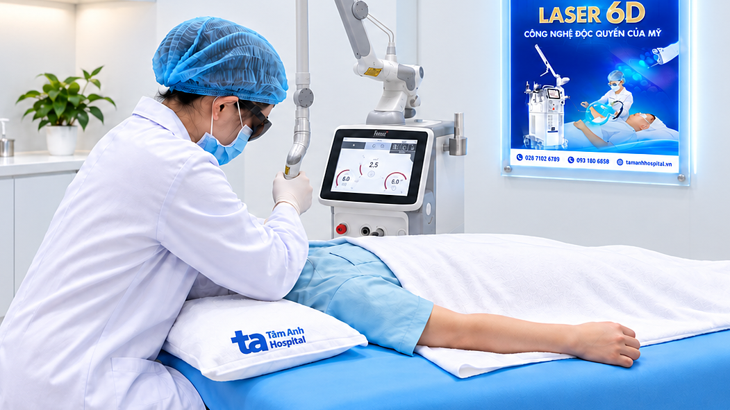 Xung laser điều trị vết bớt trên má bé trai